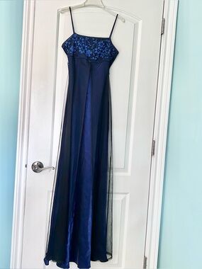 Vintage Whimsigoth regency style mesh navy prom dress size XS/S VTG 7